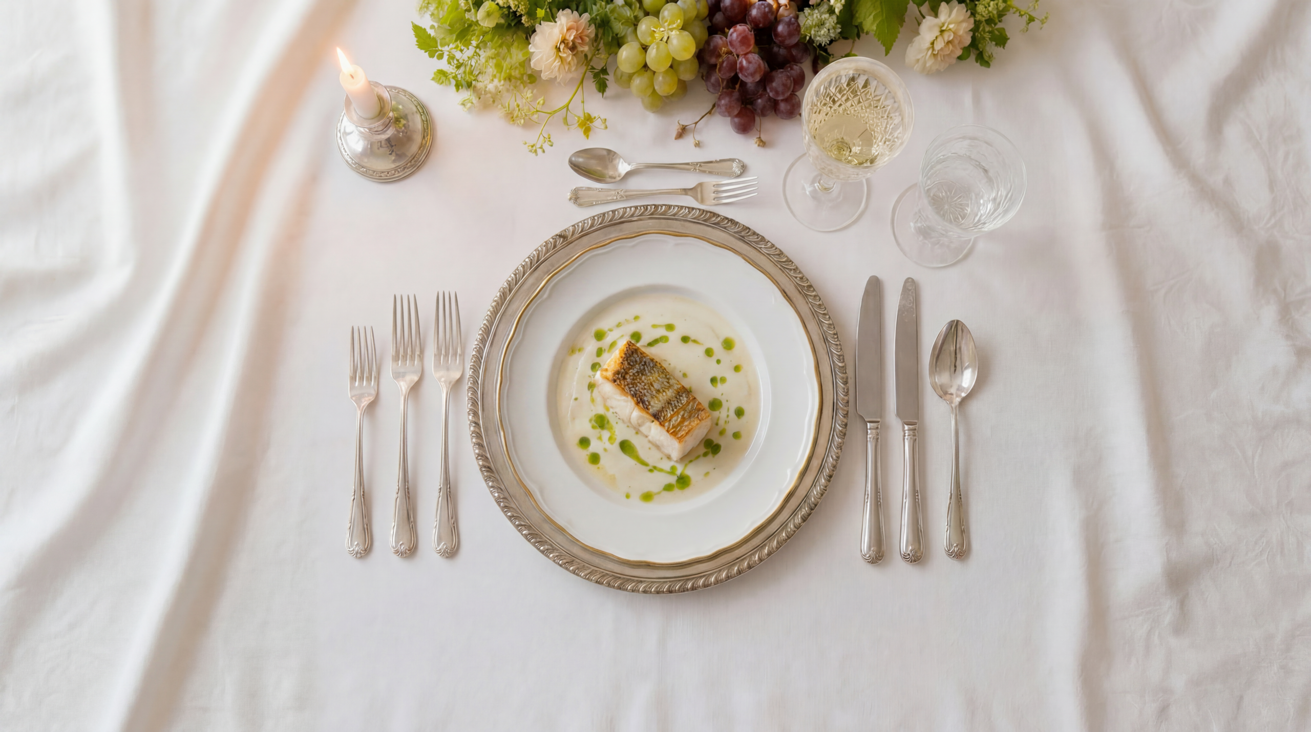 An elegant fireside dinner set by a Prémices private chef in a Tignes chalet