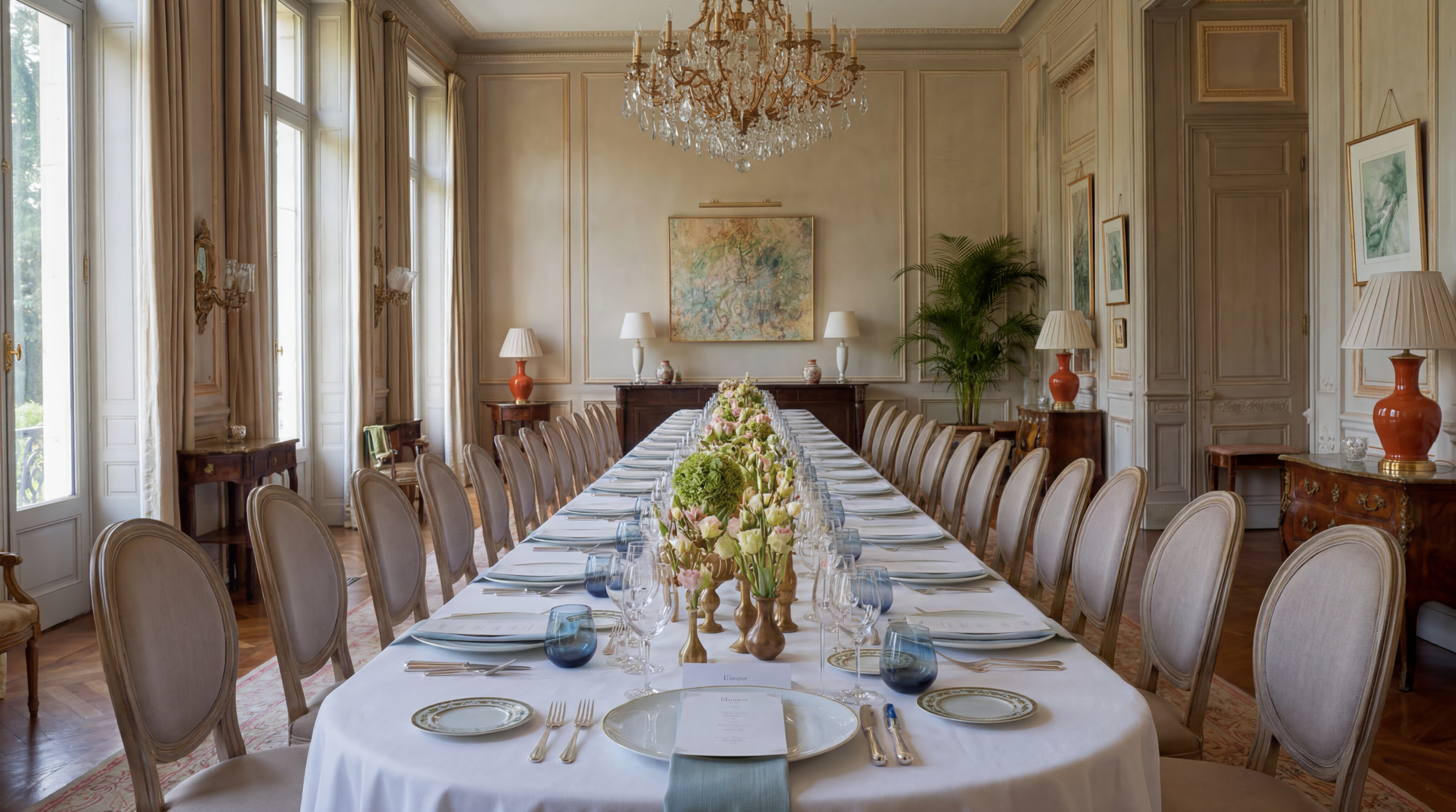 An elegant fireside dinner set by a Pr&eacute;mices private chef in a M&eacute;ribel chalet
